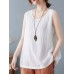 Cotton Solid Round Neck Sleeveless Casual Tank Top