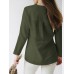 Cotton Solid Split V Neck Long Sleeve Casual Blouse