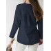 Cotton Solid Split V Neck Long Sleeve Casual Blouse