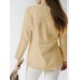 Cotton Solid Split V Neck Long Sleeve Casual Blouse