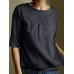 Half Sleeve Crew Neck Solid Casual Blouse