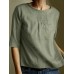 Half Sleeve Crew Neck Solid Casual Blouse