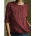 Half Sleeve Crew Neck Solid Casual Blouse