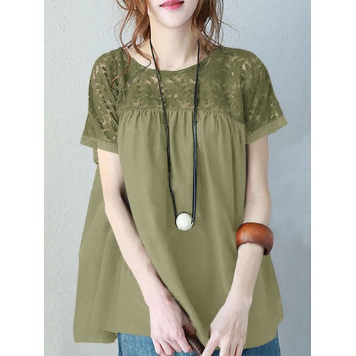 Leisure Lace Patchwork Short Sleeve Blouse