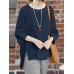 Leisure Solid Slit Hem Round Neck Casual Blouse