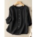 Lettuce Edge Crew Neck Solid Button 3/4 Sleeve Blouse