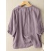 Lettuce Edge Crew Neck Solid Button 3/4 Sleeve Blouse