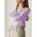 Plaid Ruffle Sleeve Round Neck Casual Blouse