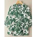 Plant Print Button Stand Collar Casual Blouse