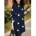 Polka Dot Button Split Long Sleeve Stand Collar Casual Shirt