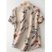 Random Flower Print Button Short Sleeve V-neck Blouse