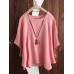 S-5XL Women Batwing Short Sleeve Solid Color Cotton Tee Blouse