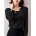 Solid Asymmetrical Neck Long Sleeve Women Blouse