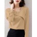 Solid Asymmetrical Neck Long Sleeve Women Blouse