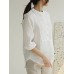 Solid Asymmetrical Stand Collar 3/4 Sleeve Button Blouse