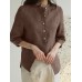 Solid Asymmetrical Stand Collar 3/4 Sleeve Button Blouse