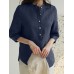 Solid Asymmetrical Stand Collar 3/4 Sleeve Button Blouse