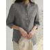 Solid Asymmetrical Stand Collar 3/4 Sleeve Button Blouse