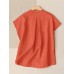 Solid Button Front Short Sleeve Stand Collar Blouse