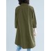 Solid Button High-Low Hem Lapel Loose Casual Shirt