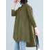 Solid Button High-Low Hem Lapel Loose Casual Shirt