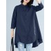 Solid Button High-Low Hem Lapel Loose Casual Shirt