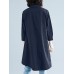 Solid Button High-Low Hem Lapel Loose Casual Shirt