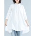 Solid Button High-Low Hem Lapel Loose Casual Shirt