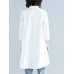 Solid Button High-Low Hem Lapel Loose Casual Shirt