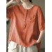 Solid Button Pocket Casual Short Sleeve Blouse