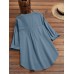 Solid Button Pocket High-Low Hem Casual Cotton Blouse