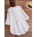 Solid Button Pocket High-Low Hem Casual Cotton Blouse