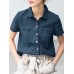 Solid Button Pocket Lapel Short Sleeve Casual Cotton Shirt