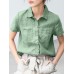 Solid Button Pocket Lapel Short Sleeve Casual Cotton Shirt