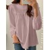 Solid Casual Keyhole Back Long Sleeve Crew Neck Blouse