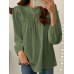 Solid Casual Keyhole Back Long Sleeve Crew Neck Blouse