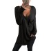 Women Casual V Neck Long Sleeve Loose Baggy Solid T Shirts With Pocket