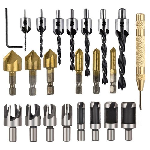 23pcs Countersink Drill Bit Set Heavy Duty Chamfer Drill Bit Multiple Size Step Drill Bit Wear Resistant Punching Drill Bit