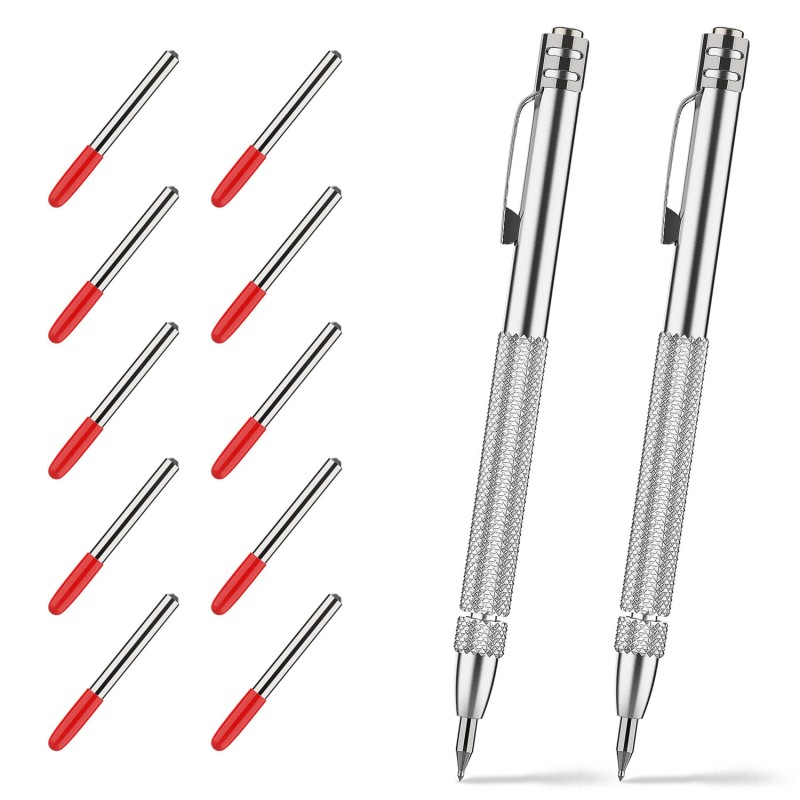 2PCS Tungsten Carbide Scriber with Magnet Engraving Pens with 10 Replacement Marking Tips for Glass/Ceramics/Metal Sheet