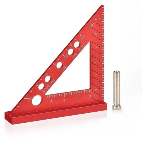 4 Inch Red Aluminum Alloy Triangle Ruler High Precision for Woodworking Carpentry Marking Gauge Angles 90 Degree Measuring Square