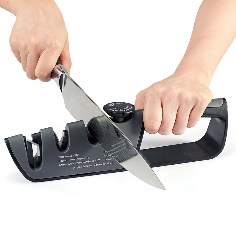 DMD 3-Stage Knife Scissors Sharpener Manual Professional Sharpening Tool with Grip and 6 Adjustable Angles for Kitchen Straight Knife / Serrated Knife / Scissors