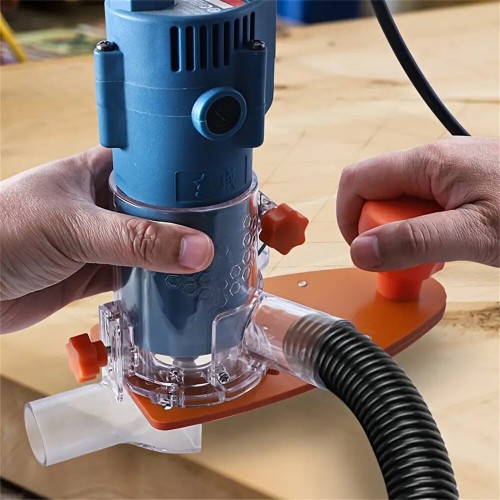 Dust Free Router Trimmer Base Circle Cutting Jig Adjustable Milling Knife Depth Plastic Woodworking Trimming Base Protective Shield for 64-65mm Diameter Trimmer