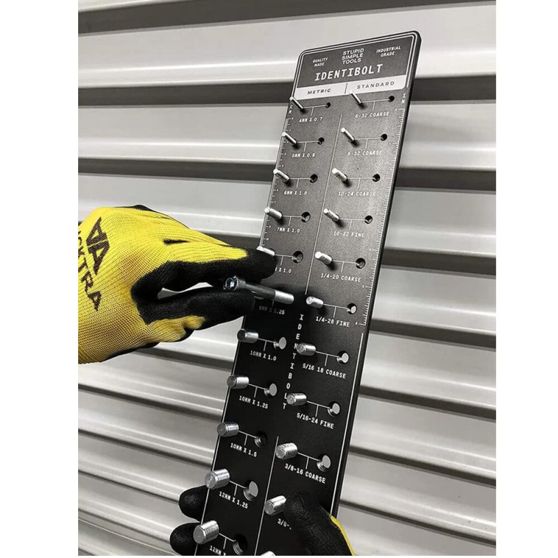 Identibolt Bolt and Nut Identifier Gauge 4x20 Inches Anodized Grey Aluminum Fastener Measurement Tool with Laser Etched Markings and Twin Rulers for Ultimate Precision