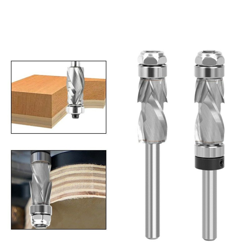 LAVIE 1/4" Shank Woodworking Solid Carbide CNC Router Bit  Spiral Compression Top Bearing Flush Router Bit Ideal for Carving Trimming Milling