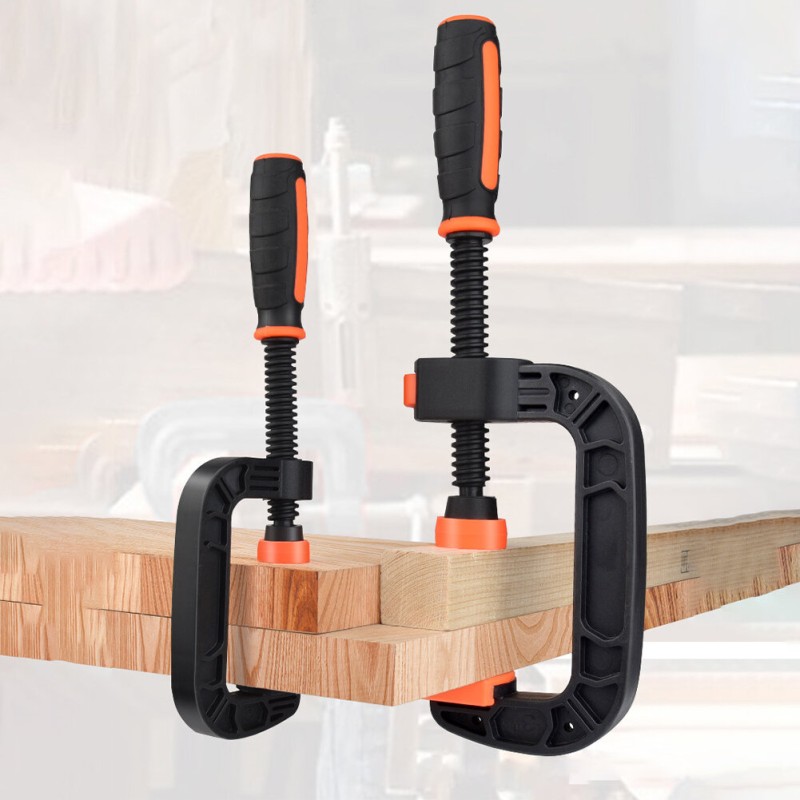 Platic Heavy Duty C-shaped Clip G-shaped Clamp with Quick Button Movable Chuck for Woodworking Nylon Fixing Clamp High Strength Carpentry Clamps Hand Tools