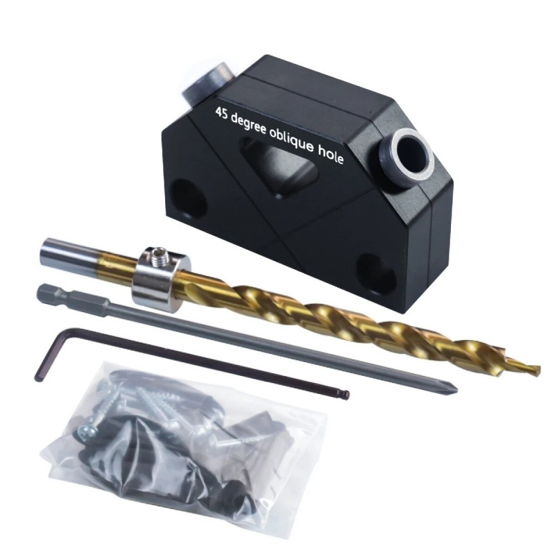 Pocket Hole Jig Kit 45° Punch Locator Angle Woodworking Tool Hole Screw Jig Positioner Drilling Kit Dowel Drill Guide Joiner