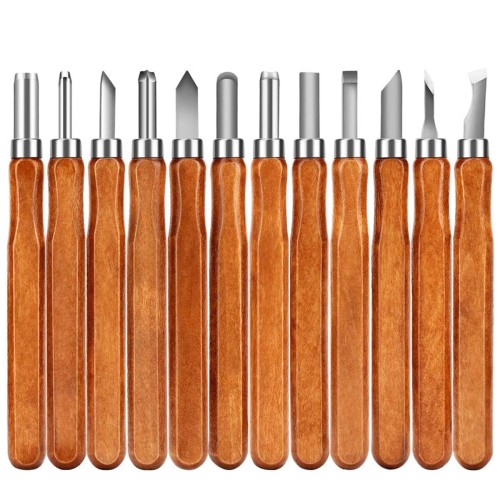 SK2 Carbon Steel 12-Piece Wood Carving Knife Set with Ergonomic Handles Ideal for Sculpting Whittling Crafts Beginners & Professional Woodworkers - All-in-one Kit in a Portable Canvas Bag