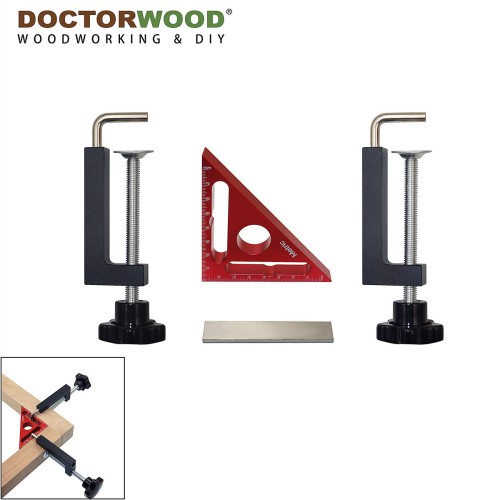 WoodworkPro 90° Triangle Ruler with Positioning Block  Right Angle Clamp Frame Clamp G-Clamp and Woodworking Tools for Precision Woodworking