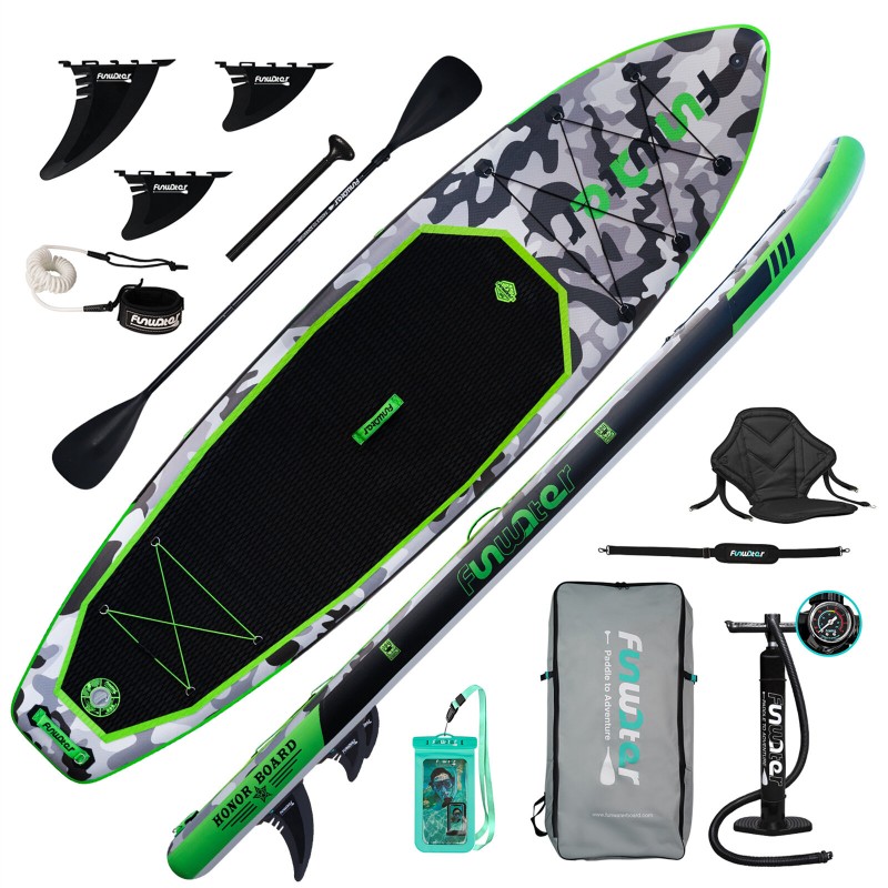 [UK Direct] FunWater Inflatable Paddle Board 12~15PSI Maximum Load 150KG Stand Up Portable Surfboard Pulp Board With Chair ,Waterproof Phonecase, Air Pump, Backpack 330*84*15CM,SUPFW10A