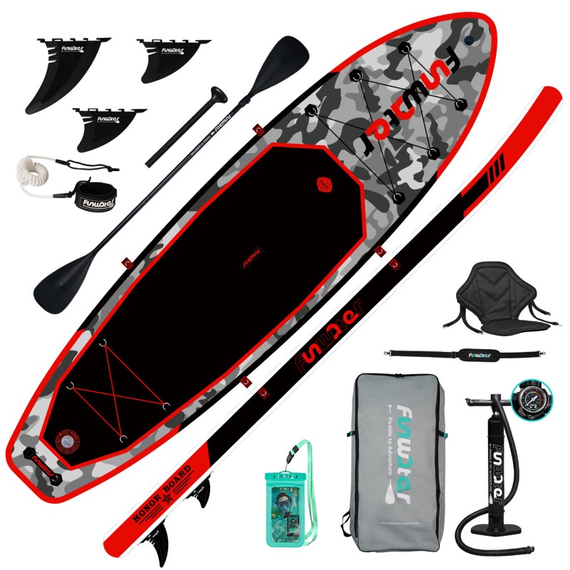 [UK Direct] FunWater Inflatable Paddle Board 12~15PSI Maximum Load 150KG Stand Up Portable Surfboard Pulp Board With Chair ,Waterproof Phonecase, Air Pump, Backpack 330*84*15CM SUPFW10B
